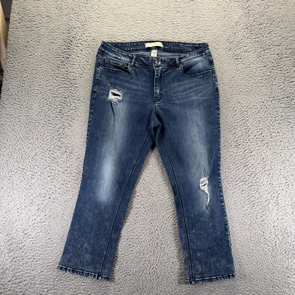 Cato Jeans Women's 14 Blue Cotton Denim Cropped Leg Distressed Faded Stretch